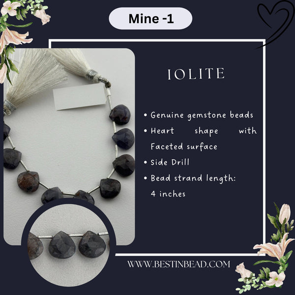 Iolite Natural Heart Bead Strand