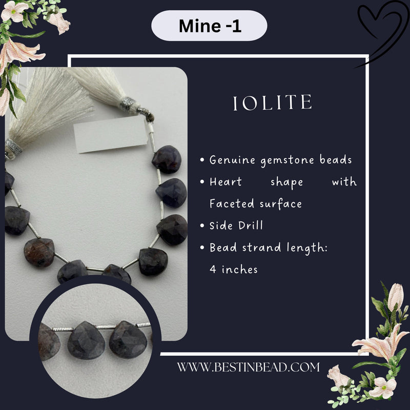 Iolite Natural Heart Bead Strand