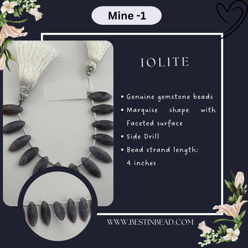 Iolite Natural Marquise Bead Strand