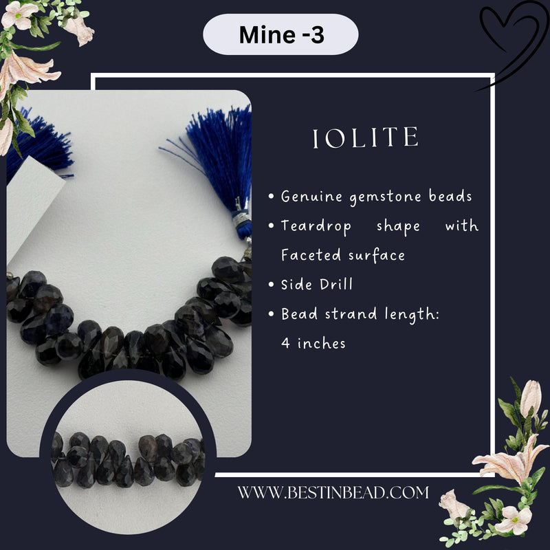 Iolite Natural Teardrop Bead Strand