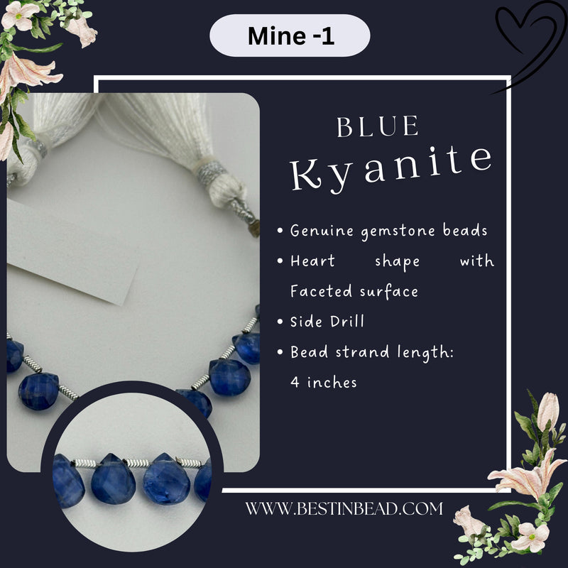 Blue Kyanite Natural Heart Bead Strand
