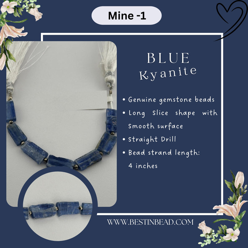 Blue Kyanite Natural Long Slice Bead Strand