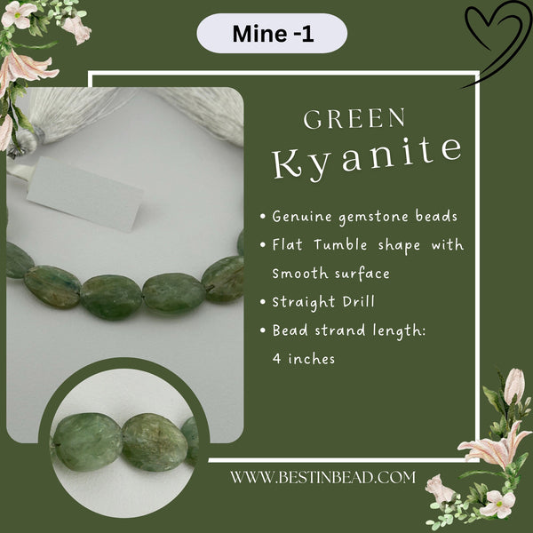 Green Kyanite Natural Flat Tumble Bead Strand