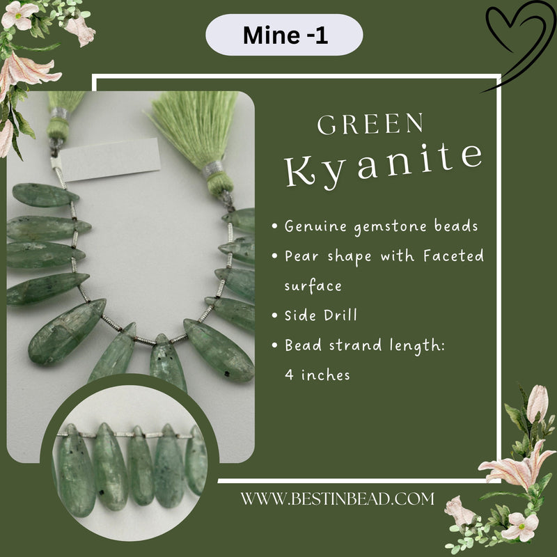Green Kyanite Natural Pear Bead Strand