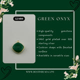 Green Onyx Cushion/Diamond Pendant - Boho Chic Gemstone Necklace with 24kt Gold Elegance