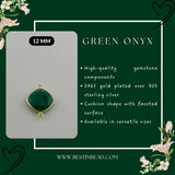 Green Onyx Cushion/Diamond Pendant - Boho Chic Gemstone Necklace with 24kt Gold Elegance