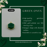Green Onyx Hexagon Pendant - Boho Chic Gemstone Necklace with 24kt Gold Elegance