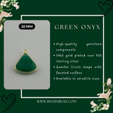 Green Onyx Bell/Quarter Circle Pendant - Boho Chic Gemstone Necklace with 24kt Gold Elegance