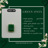 Green Onyx Rectangle/Bar Pendant - Boho Chic Gemstone Necklace with 24kt Gold Elegance