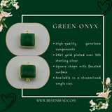 Green Onyx Square Pendant - Boho Chic Gemstone Necklace with 24kt Gold Elegance
