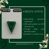 Green Onyx Stone Necklace for Jewelry Making 25X25mm Triangle Bezel Charms Pendants Connectors 24K Gold Plated Over 925 Sterling Silver