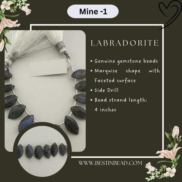 Labradorite Natural Marquise Bead Strand