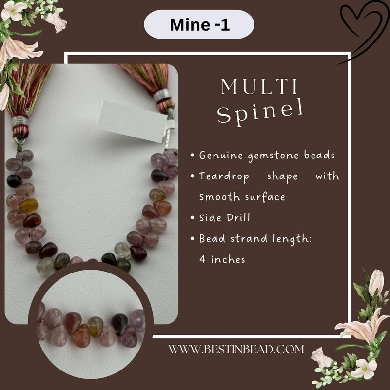 Multi Spinel Natural Teardrop Bead Strand