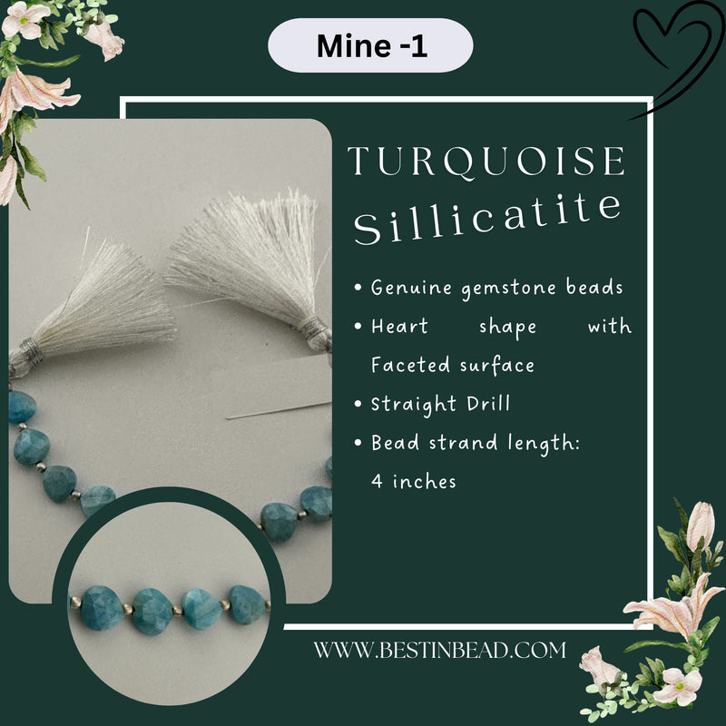Turquoise Sillicatite Heart Bead Strand