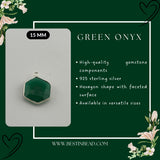 Green Onyx Hexagon Pendant - Boho Chic Gemstone Necklace with 925 Sterling Silver Elegance