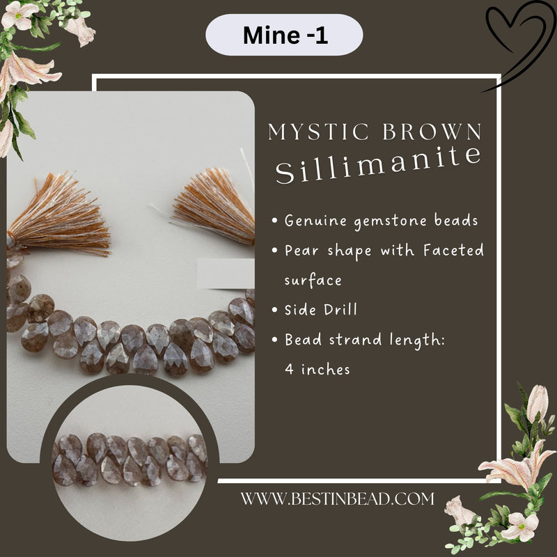Mystic Brown Sillimanite Pear Bead Strand