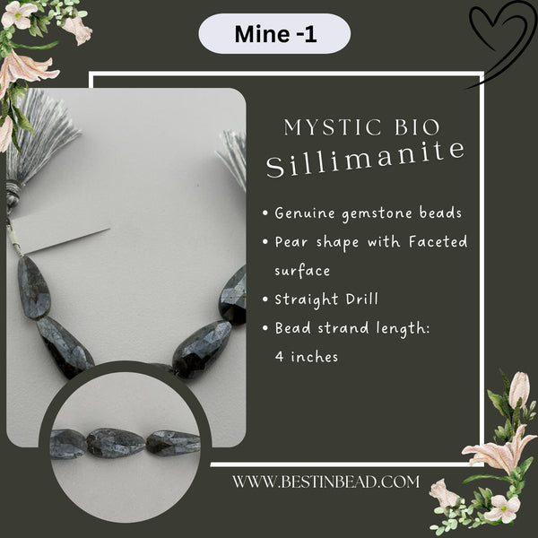 Mystic Bio Sillimanite Pear Bead Strand