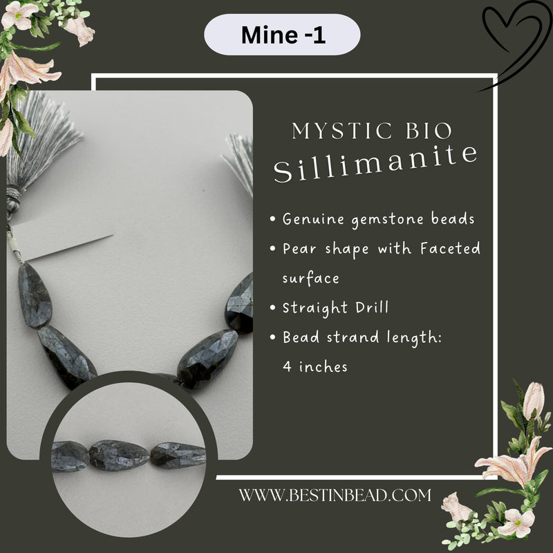 Mystic Bio Sillimanite Pear Bead Strand