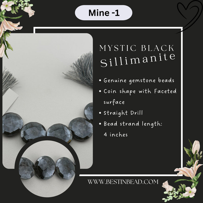 Mystic Black Sillimanite Slice Bead Strand