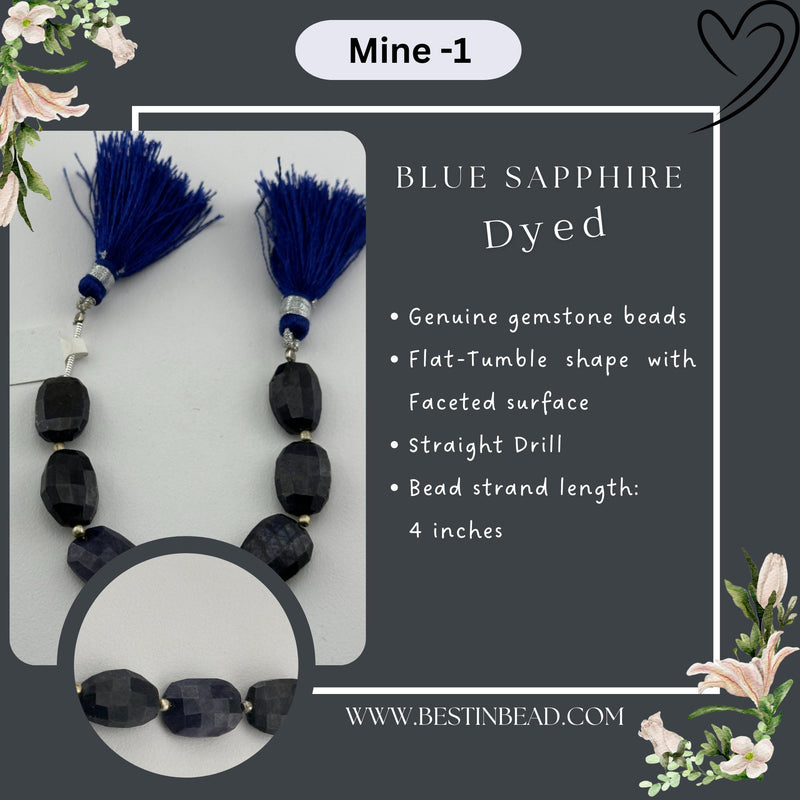 Blue Sapphire Dyed Flat Tumble Bead Strand