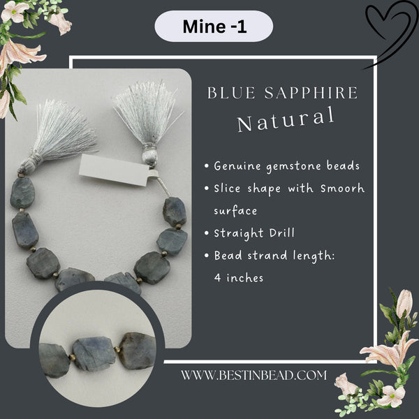 Blue Sapphire Natural Slice Bead Strand