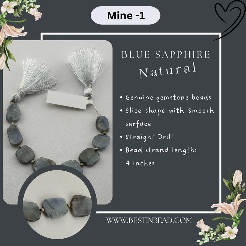 Blue Sapphire Natural Slice Bead Strand