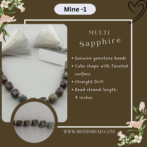 Multi Sapphire Natural Cube Bead Strand