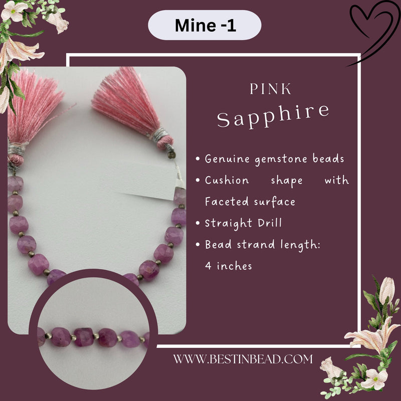 Pink Sapphire Natural Cushion Bead Strand