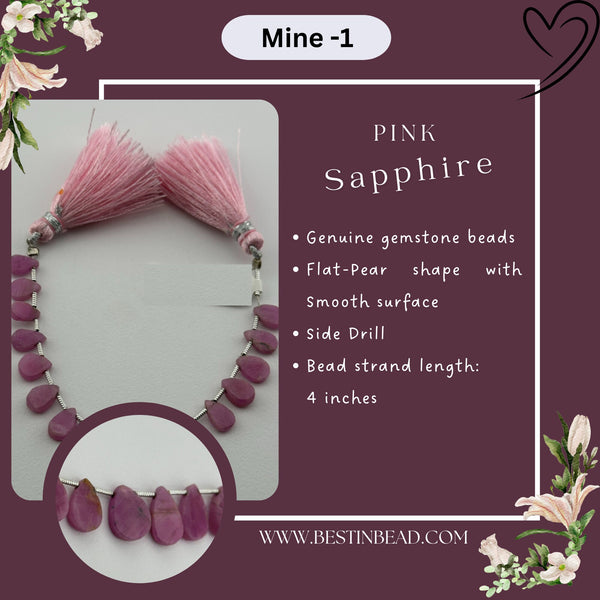Pink Sapphire Natural Flat Pear Bead Strand