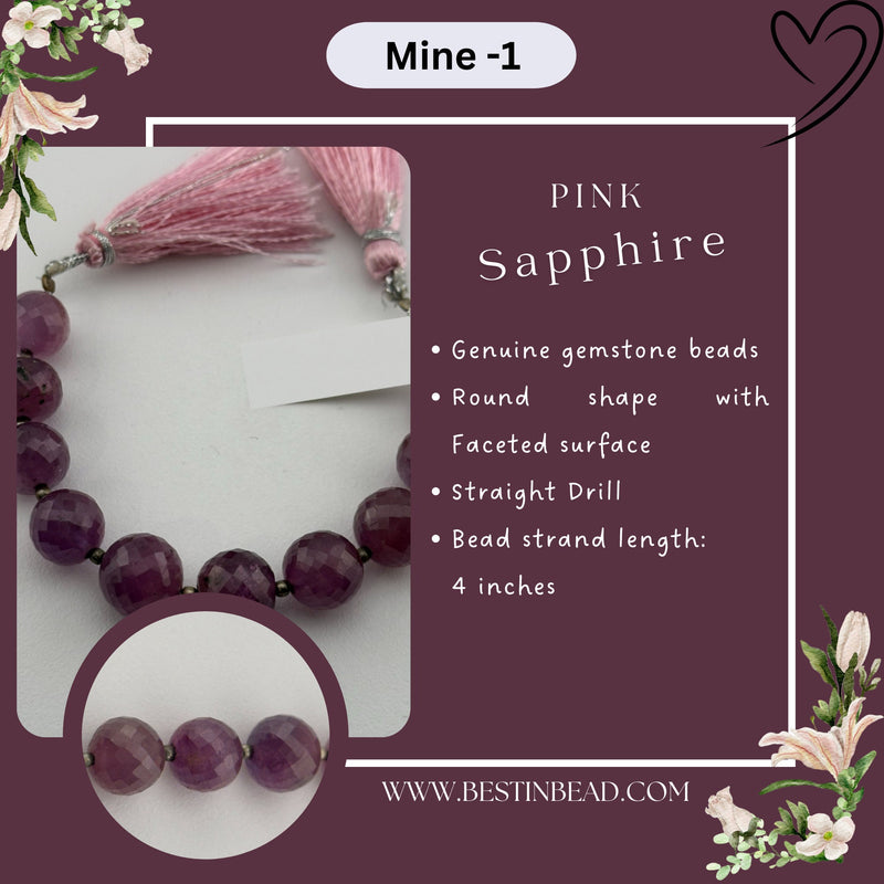 Pink Sapphire Natural Round Bead Strand