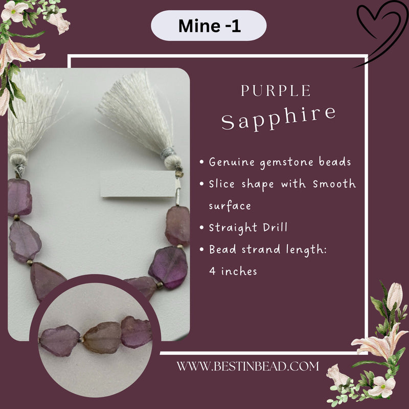 Purple Sapphire Natural Slice Bead Strand