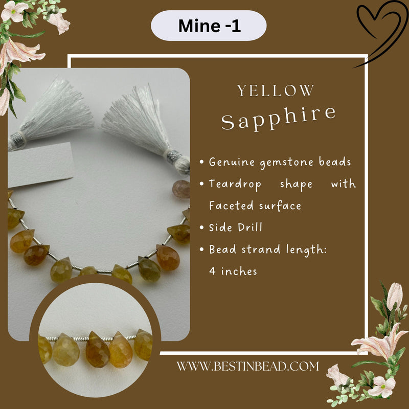 Yellow Sapphire Teardrop Bead Strand