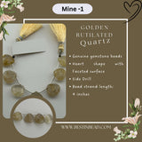 Golden Rutilated Quartz Heart Bead Strand