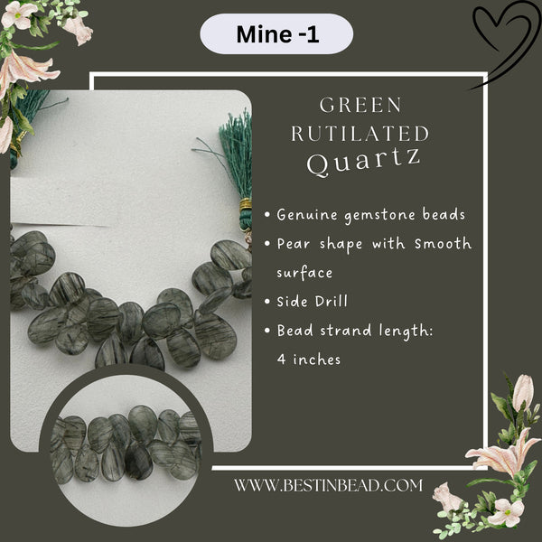 Green Rutilated Quartz Pear Bead Strand