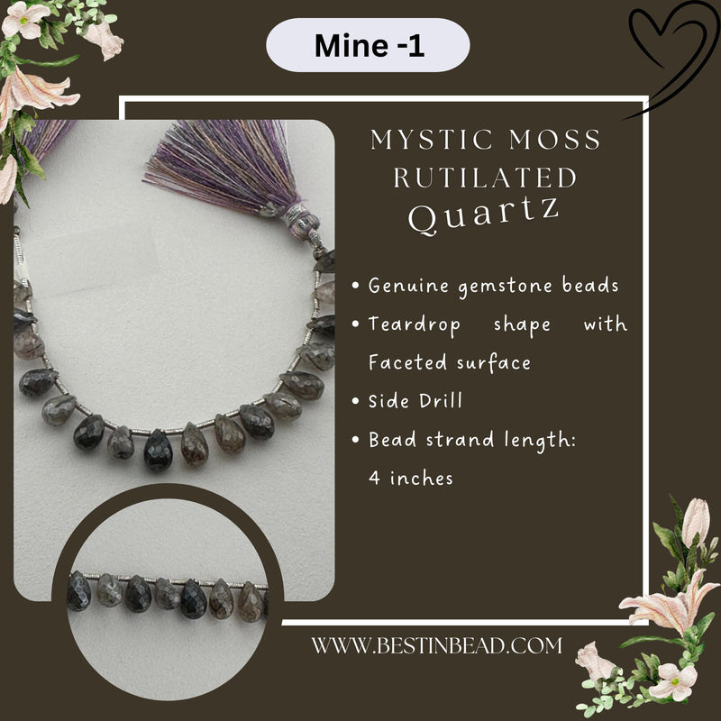 Mystic Moss Rutilated Quartz Teardrop Bead Strand