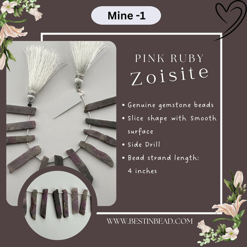 Ruby Pink Zoisite Slice Bead Strand