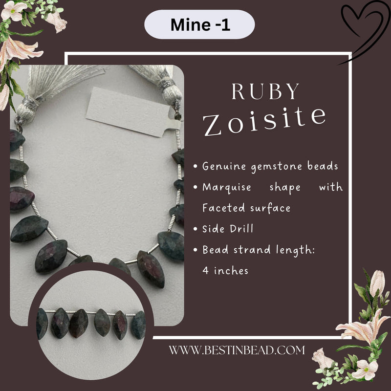 Ruby Zoisite Marquise Bead Strand