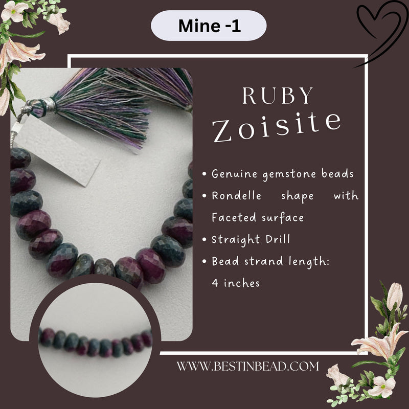 Ruby Zoisite Rondelle Bead Strand