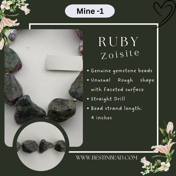 Ruby Zoisite Unusual Rough Bead Strand