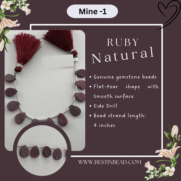 Ruby Pink Flat Pear Bead Strand