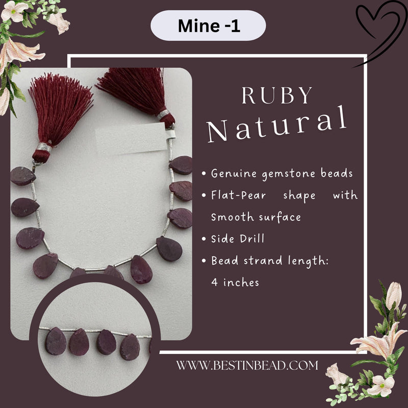 Ruby Pink Flat Pear Bead Strand
