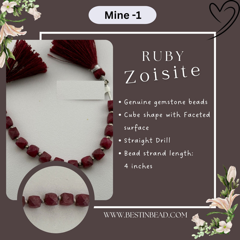 Ruby Dyed Cube Bead Strand