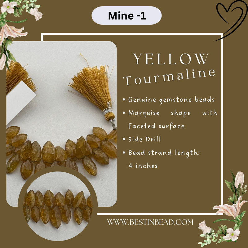 Yellow Tourmaline Marquise Bead Strand