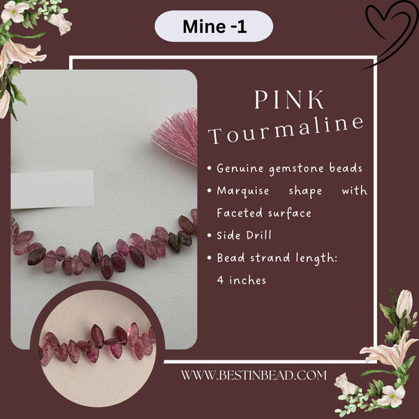 Pink Tourmaline Marquise Bead Strand