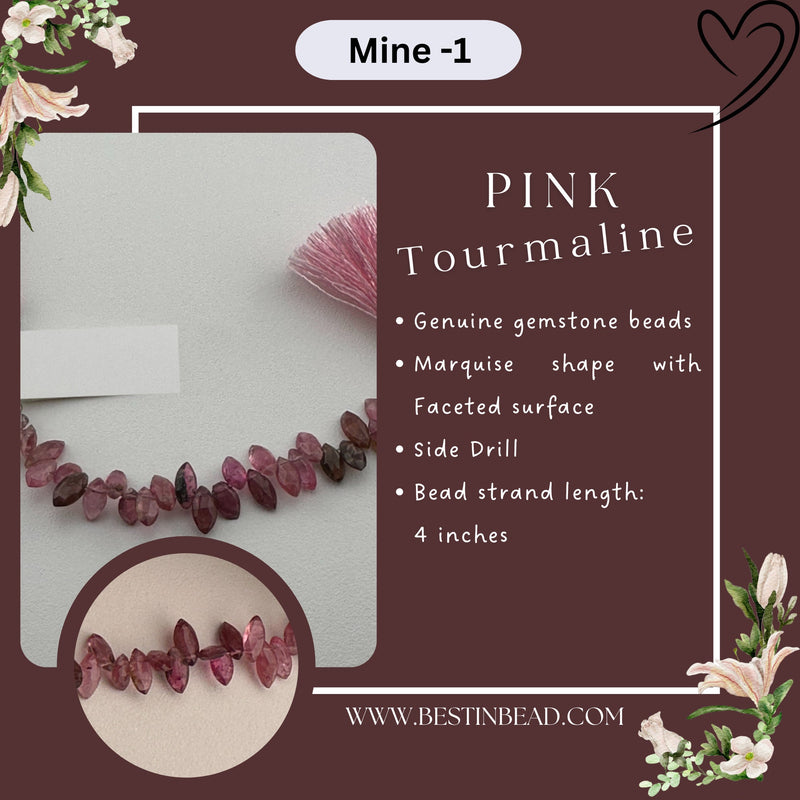 Pink Tourmaline Marquise Bead Strand