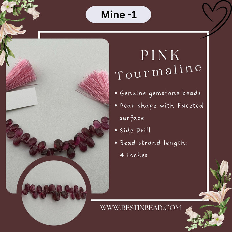 Pink Tourmaline Pear Bead Strand