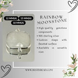 Rainbow Moonstone Cushion/Diamond Pendant - Boho Chic Gemstone Necklace with 925 Sterling Silver Elegance