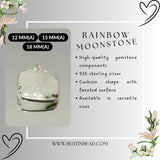 Rainbow Moonstone Cushion/Diamond Pendant - Boho Chic Gemstone Necklace with 925 Sterling Silver Elegance