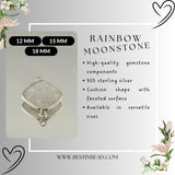 Rainbow Moonstone Cushion/Diamond Pendant - Boho Chic Gemstone Necklace with 925 Sterling Silver Elegance