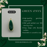 Green Onyx Rounded Teardrop Pendant - Boho Chic Gemstone Necklace with 24kt Gold Elegance